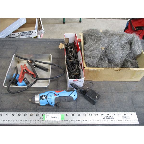 4V Dual Driver, Allen wrenches, steel wool