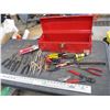 Image 1 : metal toolbox with pliers, vice grips, misc