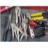 Image 4 : metal toolbox with pliers, vice grips, misc