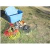 Image 1 : Air hose, sump pump, plastic nozzles, misc with plastic tote