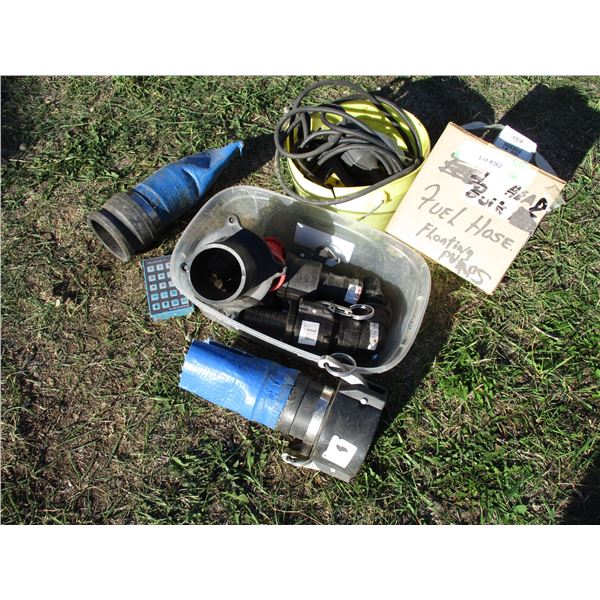 Sump Pump switches, water hose, couplers + misc