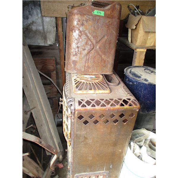 vintage stove with vintage metal gas can