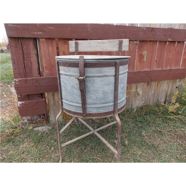 vintage galvanized wash tub on stand