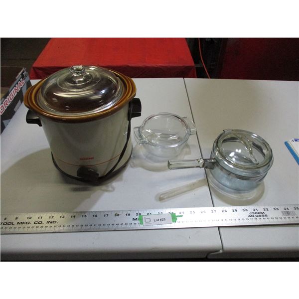 Rival crock pot + glass pot + glass casserole dish