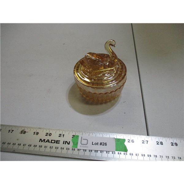 Carnival glass dish + swan on rest