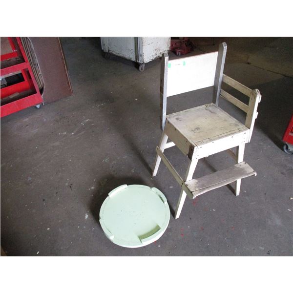 Wooden high chair + 4 wheel cart mover