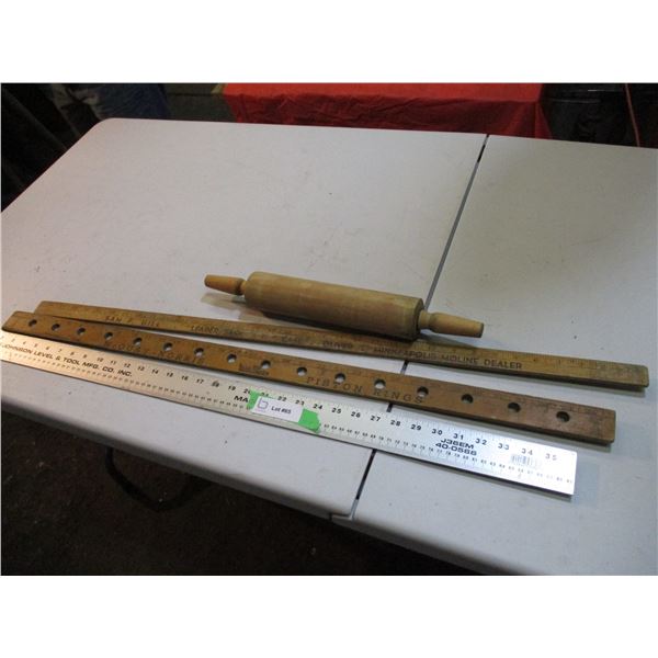 vintage advertising meter sticks + wooden rolling pins