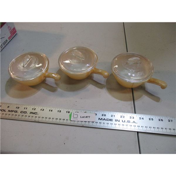 3X The Money - Fire King Soup Gravy bowls with lids (peach luster)