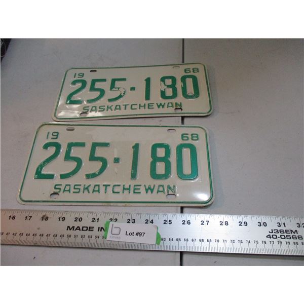 pair of 1968 Sask License plates