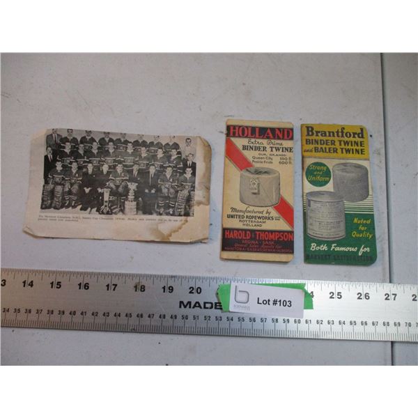 Baler twine Booklets (2) and misc montreal canadians picture