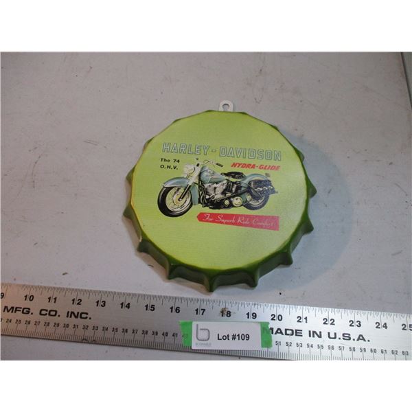 Harley Davidson bottle cap wall hanging - 8" diameter