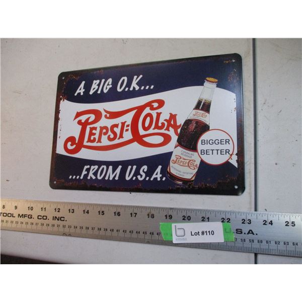 pepsi cola tin sign 12" long