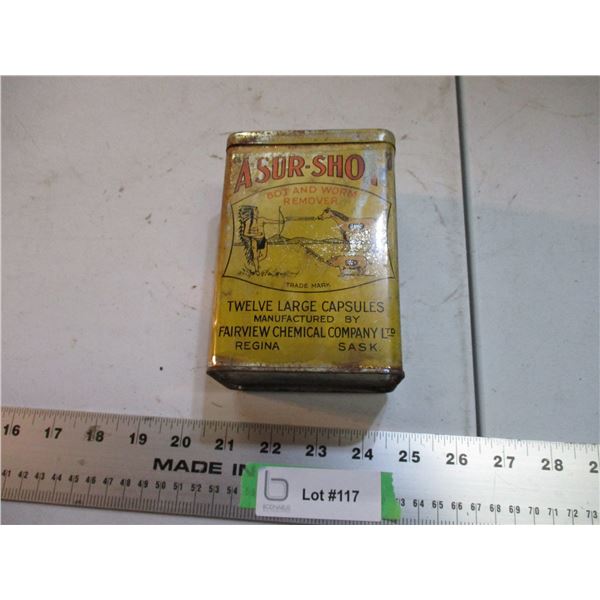 "A Sur-Shot" bot and worm remover vintage tin - Regina, SK