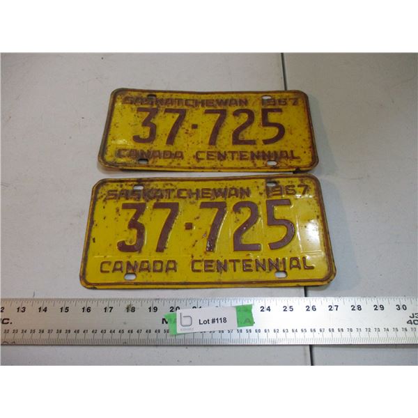 Pair of 1967 Sask License Plates