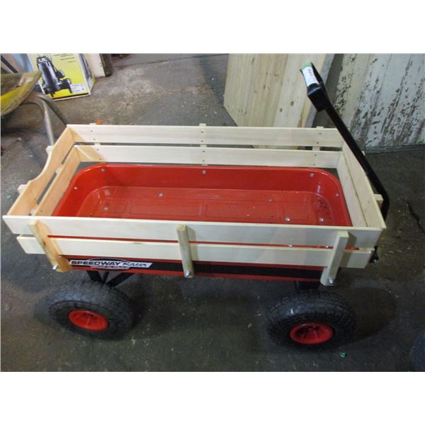 Speedway Racer Kids Metal Wagon, wood sides, rubber tires