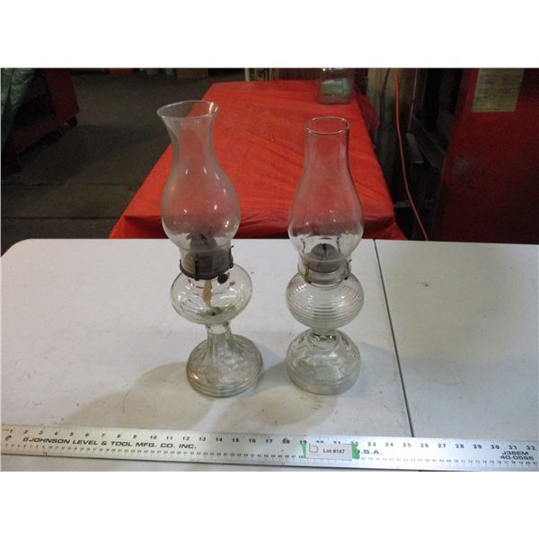 2X The Money - clear glass oil lamps with chimneys