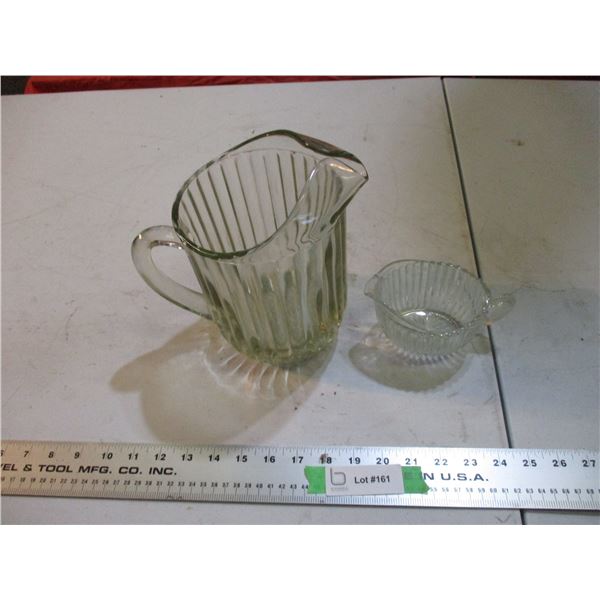Clear glass pitcher + creamer