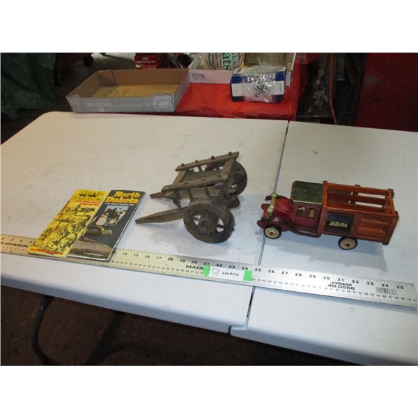 Wood Toy truck + wood cart plus North dakota maps