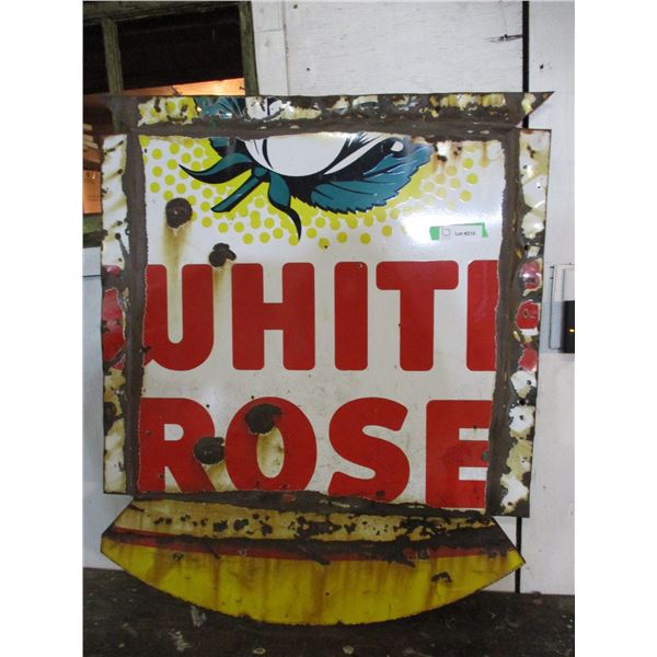 Vintage white rose double sided porcelain sign (29"x25")