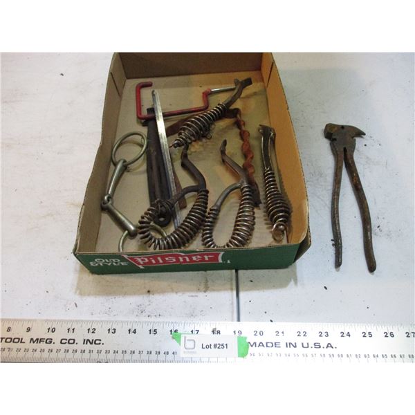 Antique stove lid lifters + misc