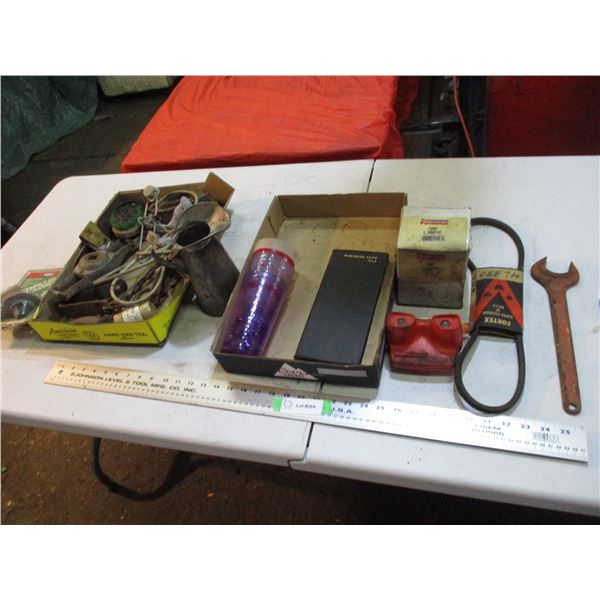 metal oil can + misc