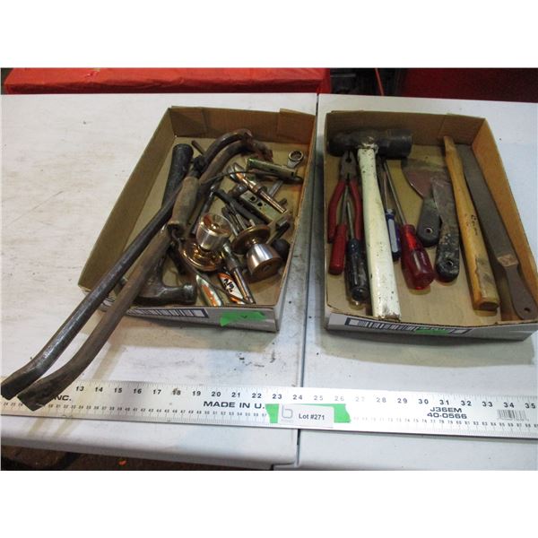 pry bars, screwdrivers, drill bits, misc