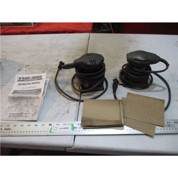 black n decker, skil palm sander (working) with sandpaper