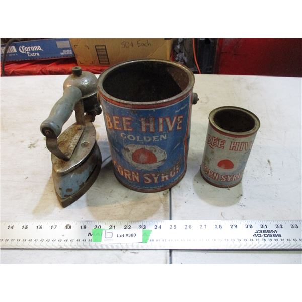 beehive syrup tins, coleman iron