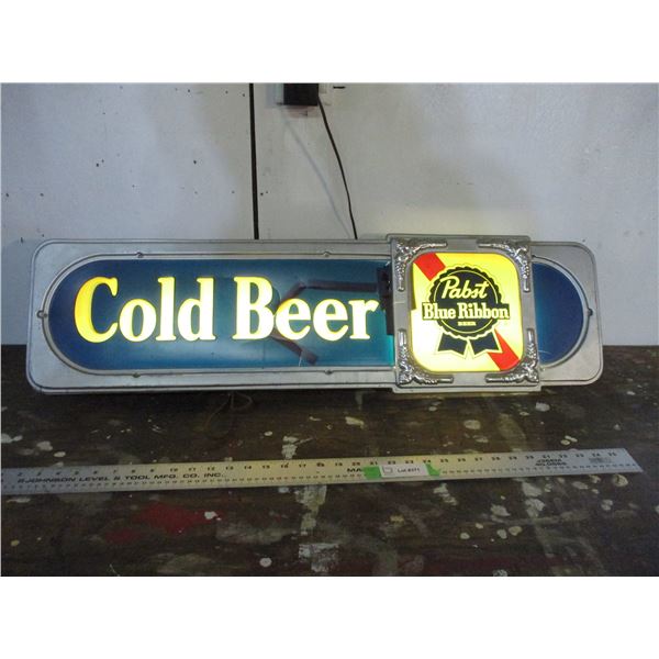 Vintage Pabst blue ribbon light up sign (working) some damage. 38x10.25"long