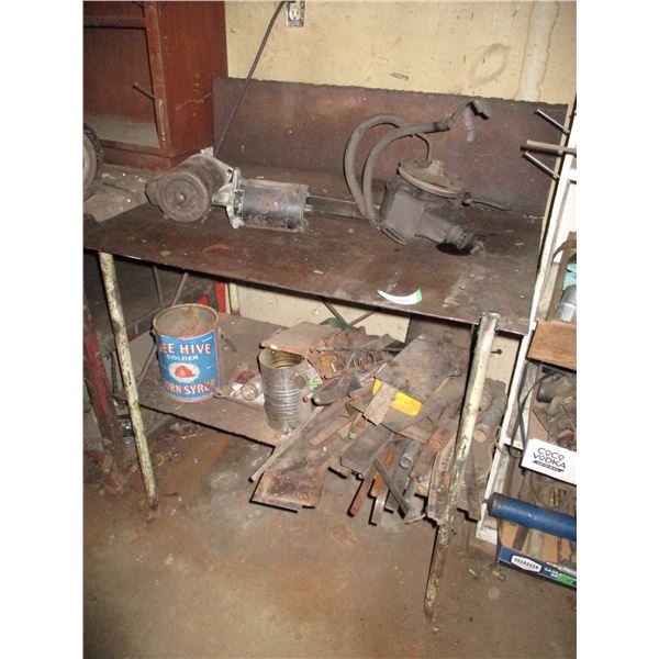 Metal worktable 36x24x44" tall (WITH CONTENTS)