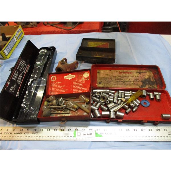 misc sockets, empty metal cases, U Joints