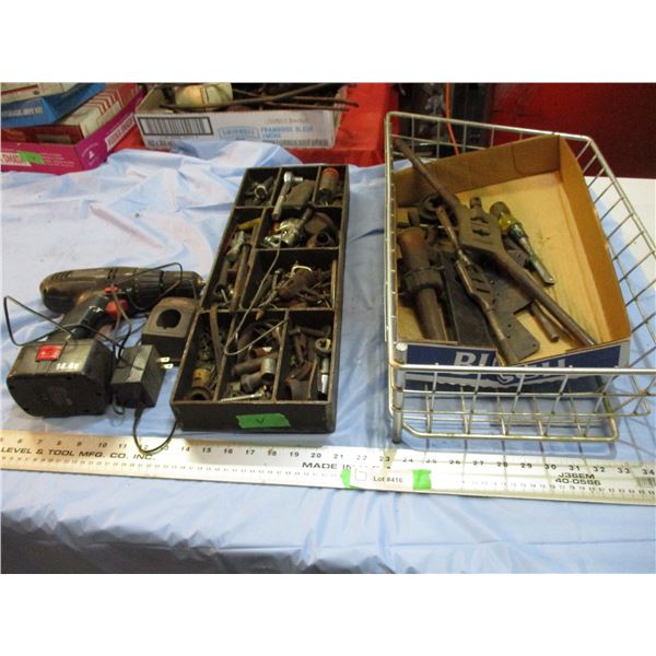 Job Mate 14.4V Cordless drill + charger, misc