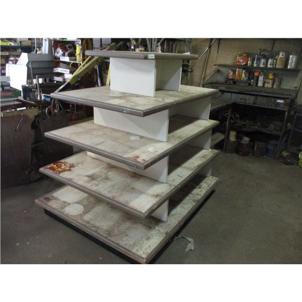 5 tier wooden shelf on castors 48"x35"x53" tall