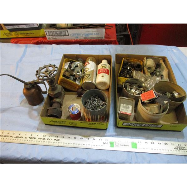 hose clamps, nails, 2" ball, misc