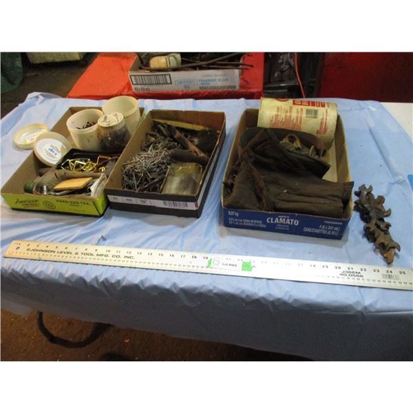 curved wrenches, screws, nails, misc