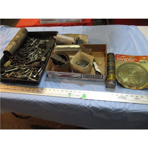new 7.25" saw blade, nuts, bolts, block heater, misc