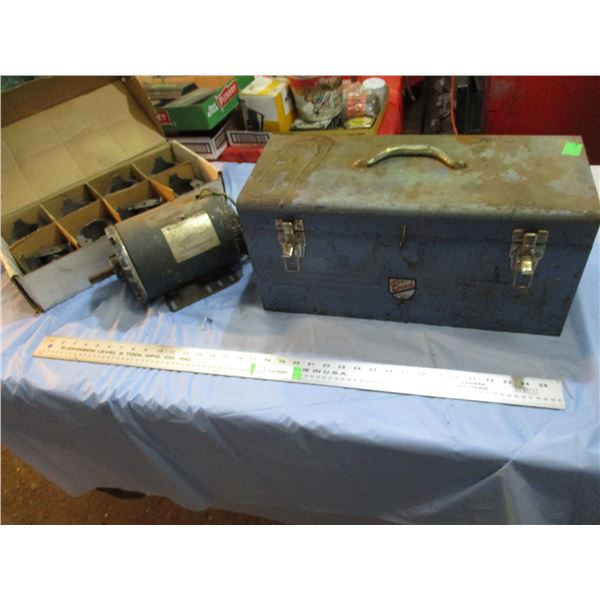 metal tool box (empty) electric motor, used pistons