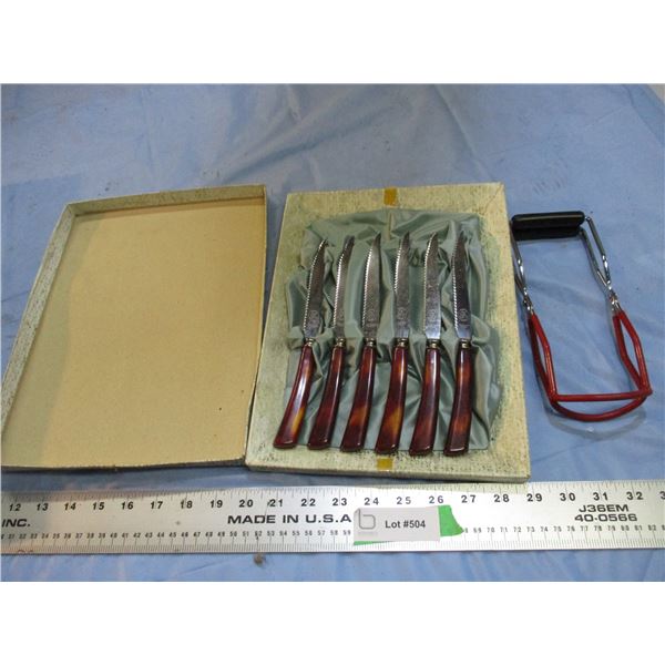 Bakelite handled knives, plus tar lifter