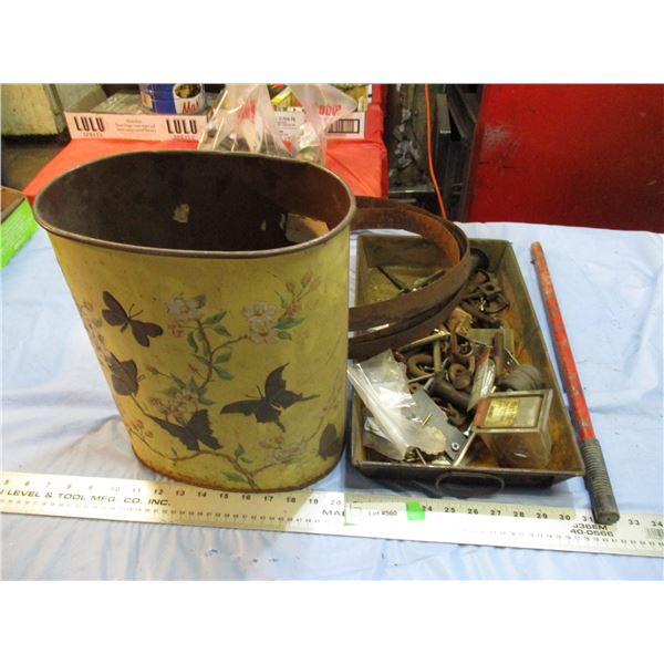 barrel bands, vintage garbage can, misc