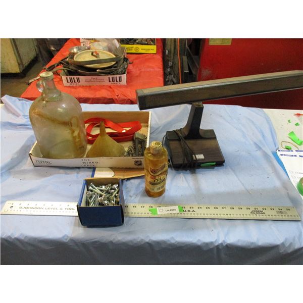 air tool , oil lamp, bolts, misc