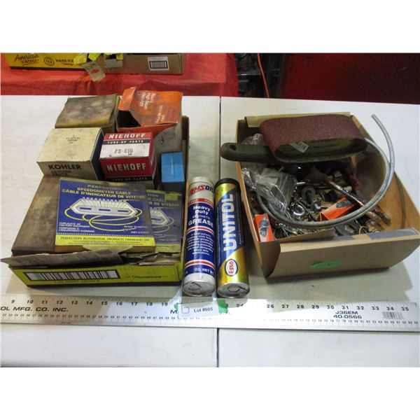2 full tubes of grease, auto parts, misc