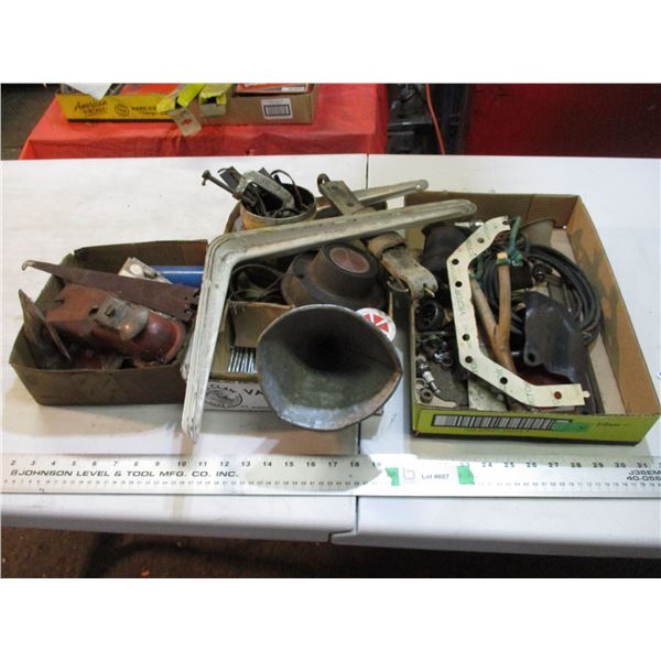 screws, funnel, hitch end, misc