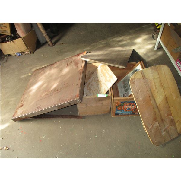 2 wooden crates + card table