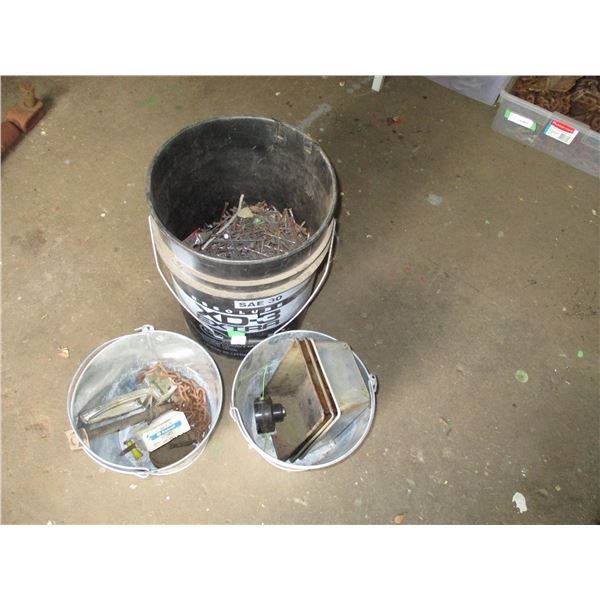 1/2 gallon pail of spiral nails, misc