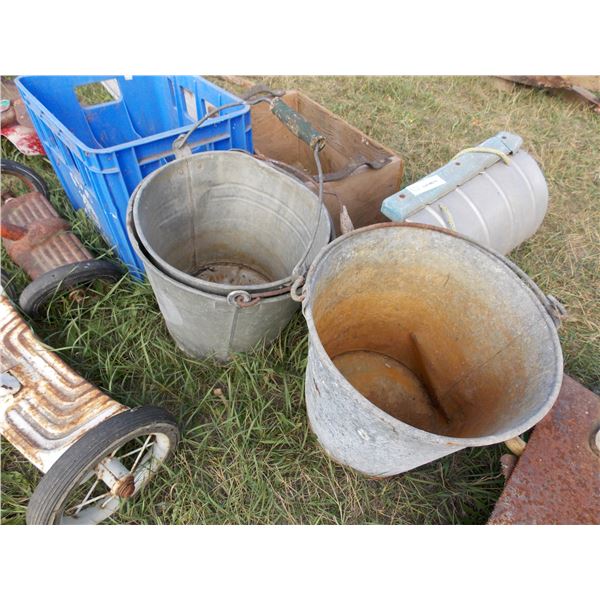 Vintage Water Pails and Metal Tobaggan