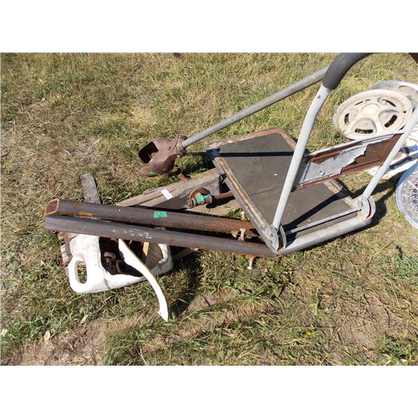 moving dolly and post hole digger + misc parts