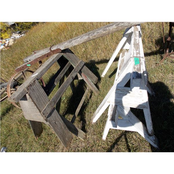 Two Pairs of Wooden Sawhorses + Wagon Hitch