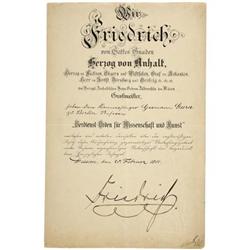 Frederick II, Duke of Anhalt, Document Signed,