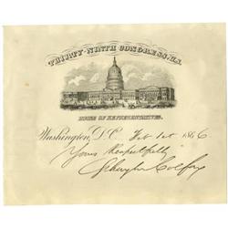 Schuyler Colfax Document Signed.