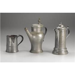 Group of three pewter vessels